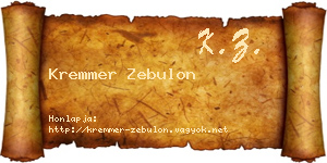 Kremmer Zebulon névjegykártya
